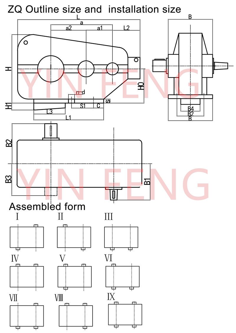 industrial gearbox Outline size and installation size
