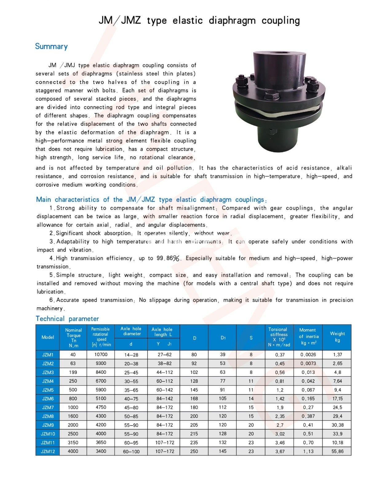 JM/JMZ type elastic diaphragm coupling